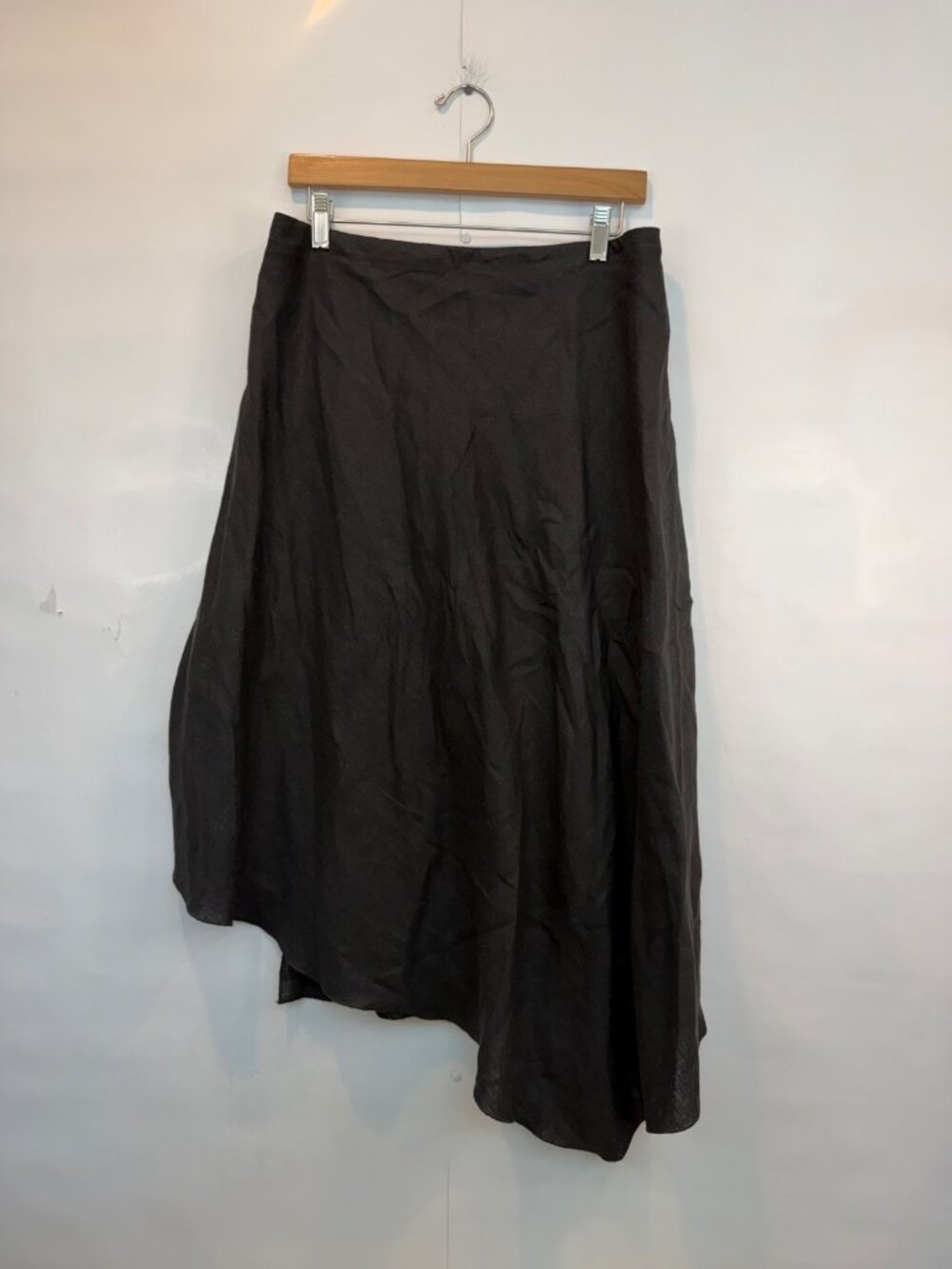 Max Mara Asymmetrical Midi Wrap Skirt 100% Linen Black Size US 12 Made in Italy
